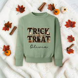 Trick Or Treat Sweatshirt | Personalised Kids Halloween Top | Custom Name Toddler Halloween Sweater | Gothic Halloween Jumper
