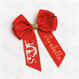 Personalised Glitter Trim Christmas Hair Bow - Christmas 2025 Design - Multiple Colours - 6 Inch Bow