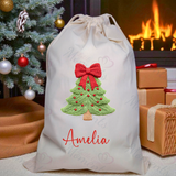 Personalised Christmas Santa Sack - Christmas Tree Design. Premium Custom Xmas Gift Sack with Name