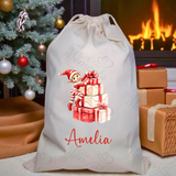 Personalised Christmas Santa Sack - Elf Present Design. Premium Custom Xmas Gift Sack with Name