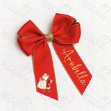 Personalised Glitter Trim Christmas Hair Bow - Santa Claus Design - Multiple Colours - 6 Inch Bow