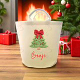 Personalised Christmas Gift Basket Trug. Festive Gift Sack - Christmas Tree Design