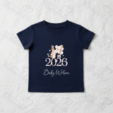 Personalised Born In 2026 Organic Cotton Baby Tee: Pink or Blue Bunny Design