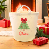 Personalised Christmas Gift Basket Trug. Festive Gift Sack - Christmas Tree Design