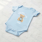 Personalised Happy Mother's Day Baby Bodysuit. Custom Baby Vest - Blue or Pink Teddy Heart Design
