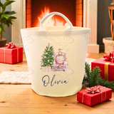 Personalised Christmas Gift Basket Trug. Festive Gift Sack - Train Design - Pink or Navy