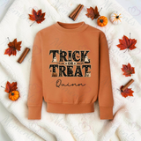 Trick Or Treat Sweatshirt | Personalised Kids Halloween Top | Custom Name Toddler Halloween Sweater | Gothic Halloween Jumper