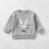 Personalised Bunny Ear Sweatshirt. Custom Kids Jumper - Floral Bunny Ear Design
