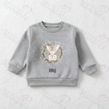 Personalised Easter Bunny Sweatshirt. Baby/Toddler Jumper - Easter Bunny Wreath Design - Pink or Blue