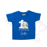 Personalised 1st Easter Kids T-shirt - Pink or Blue Gingham Bunny Design