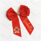 Personalised Glitter Trim Christmas Hair Bow - Gingerbread Man Design - Multiple Colours - 6 Inch Bow