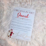 Personalised "I Believe In You" Letter from Santa Claus. Custom Xmas Eve Box Filler - Santa Sack Design
