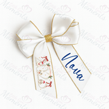 Personalised Glitter Trim Christmas Hair Bow - Christmas 2025 Design - Multiple Colours - 6 Inch Bow