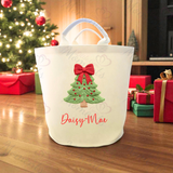 Personalised Christmas Gift Basket Trug. Festive Gift Sack - Christmas Tree Design