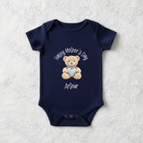 Personalised Happy Mother's Day Baby Bodysuit. Custom Baby Vest - Blue or Pink Teddy Heart Design