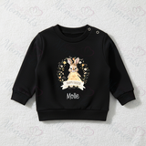 Personalised Easter Bunny Sweatshirt. Baby/Toddler Jumper - Easter Bunny Wreath Design - Pink or Blue