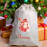 Personalised Christmas Santa Sack - Elf Present Design. Premium Custom Xmas Gift Sack with Name