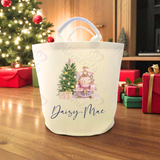 Personalised Christmas Gift Basket Trug. Festive Gift Sack - Train Design - Pink or Navy