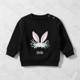 Personalised Bunny Ear Sweatshirt. Custom Kids Jumper - Floral Bunny Ear Design