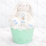 Personalised Happy Easter Bunny Teddy. Custom Kids Keepsake Easter Bunny Plush - Hot Air Balloon Design
