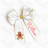 Personalised Glitter Trim Christmas Hair Bow - Gingerbread Man Design - Multiple Colours - 6 Inch Bow
