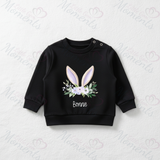 Personalised Bunny Ear Sweatshirt. Custom Kids Jumper - Floral Bunny Ear Design