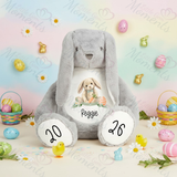 Personalised Giant "My First Easter" Bunny Teddy. Custom Grey Easter Bunny Plush