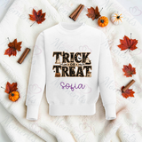 Trick Or Treat Sweatshirt | Personalised Kids Halloween Top | Custom Name Toddler Halloween Sweater | Gothic Halloween Jumper
