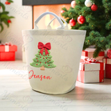 Personalised Christmas Gift Basket Trug. Festive Gift Sack - Christmas Tree Design