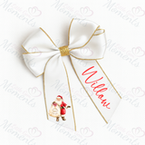 Personalised Glitter Trim Christmas Hair Bow - Santa Claus Design - Multiple Colours - 6 Inch Bow