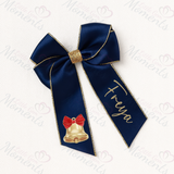 Personalised Glitter Trim Christmas Hair Bow - Festive Bell Design - Multiple Colours - 6 Inch Bow
