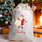 Personalised Christmas Santa Sack - Santa Claus Design. Premium Custom Xmas Gift Sack with Name