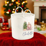 Personalised Christmas Gift Basket Trug. Festive Gift Sack - Train Design - Pink or Navy