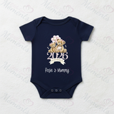 Personalised Our First Mother's Day Baby Bodysuit. Custom Baby Vest - Blue or Pink Teddy Design