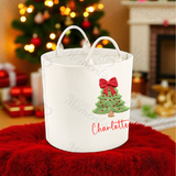 Personalised Christmas Gift Basket Trug. Festive Gift Sack - Christmas Tree Design