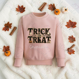 Trick Or Treat Sweatshirt | Personalised Kids Halloween Top | Custom Name Toddler Halloween Sweater | Gothic Halloween Jumper