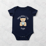 Personalised Happy Mother's Day Baby Bodysuit. Custom Baby Vest - Blue or Pink Teddy Heart Design