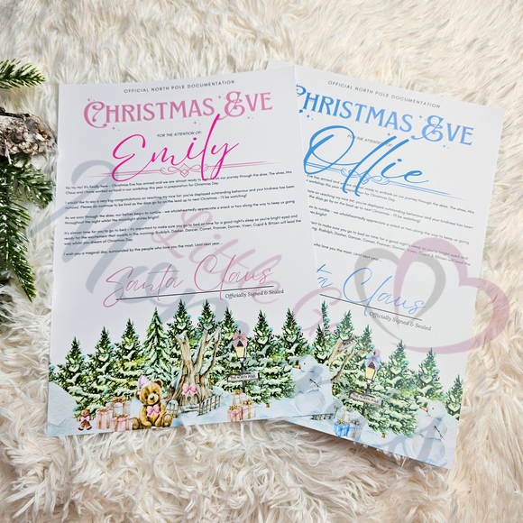 Personalised Christmas Eve Letter - Pink or Blue. Custom Kids Xmas Treat. Christmas Eve Box Fillers.