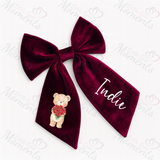 Personalised Valentine's Velvet Hair Bow - Teddy Flowers Design