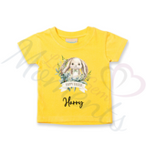 Personalised Kids Happy Easter T-shirt - Bunny Wreath Design