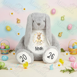 Personalised Giant "Happy Easter" Bunny Teddy. Custom Grey Easter Bunny Plush - Wreath Design