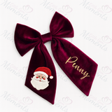 Personalised Christmas Velvet Hair Bow - Santa Claus Design