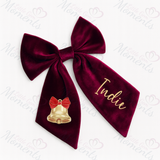 Personalised Christmas Velvet Hair Bow - Christmas Bell Design