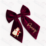 Personalised Christmas Velvet Hair Bow - Santa and His Sack Design