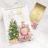 Personalised Christmas Story Book -Pink Believe Train and Ticket. Christmas Eve Box Fillers