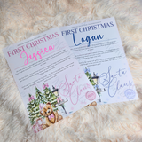 Personalised First Christmas Certificate from Santa Claus. Custom Baby Xmas Keepsake - Pink or Blue