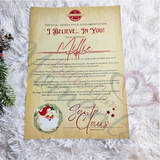 Personalised I Believe In You Santa Letter to Encourage Good Behaviour. Custom Kids Xmas Letter. A4 Premium Children's Nice List Reminder