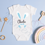 Personalised Easter Bunny Baby Bodysuit. Custom Cute Baby Vest - Pink or Blue Design
