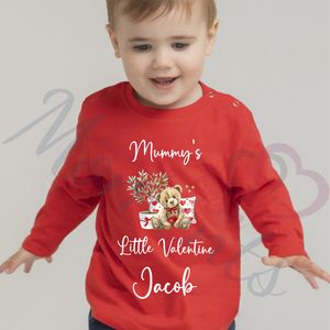 Personalised Mummy's Little Valentine Long Sleeved Top - Baby and Toddler - Teddy Bear Design