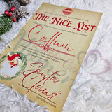 Personalised Rustic Style Nice List Certificate. Custom Kids Christmas Eve Box Filler.